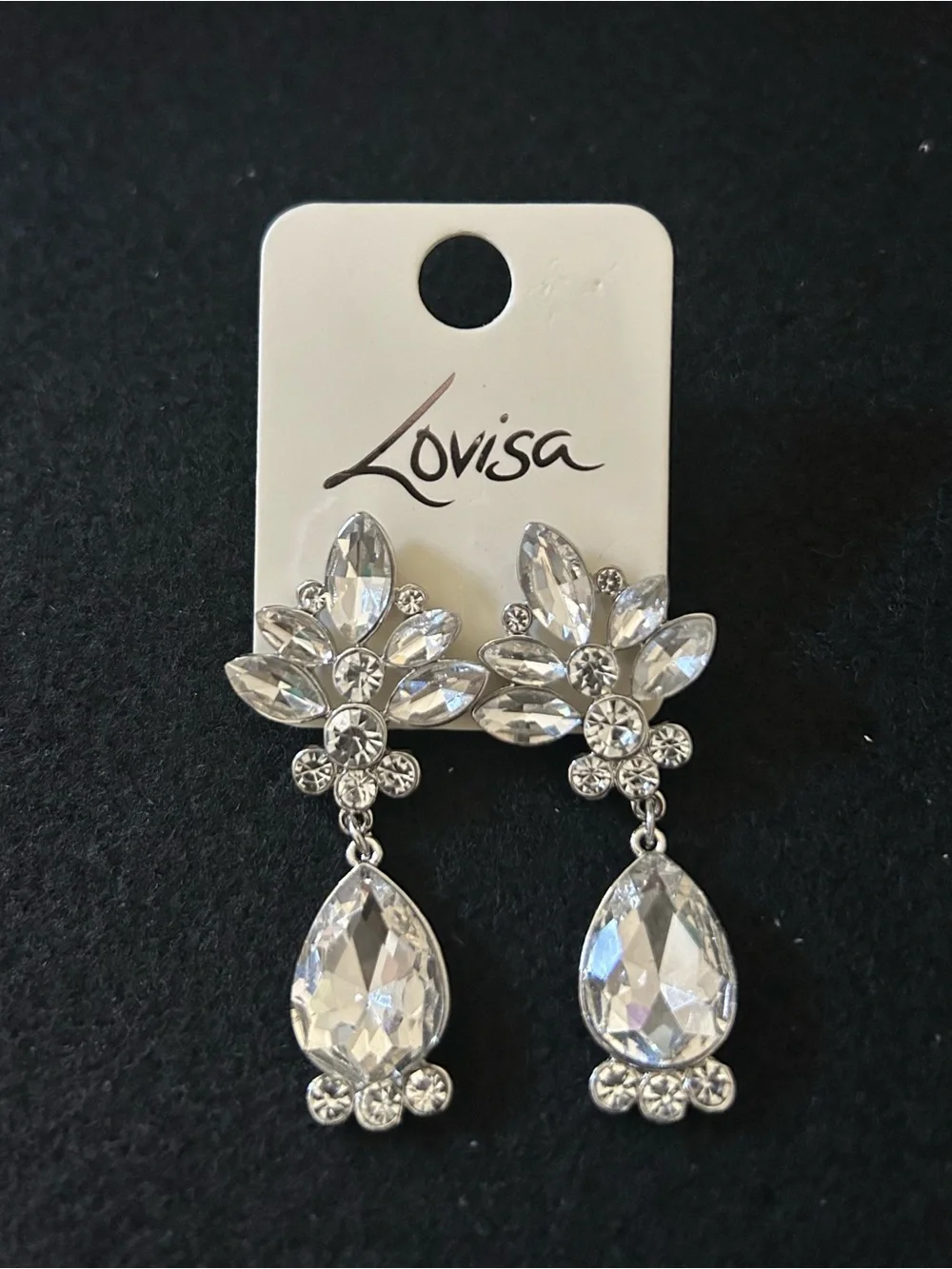 Lovisa Clear Crystal Teardrop Dangle Earrings - Silver Tone